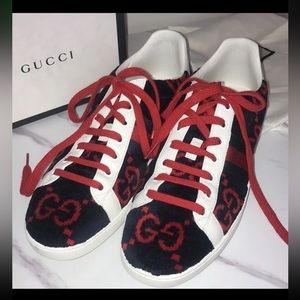 COPY - Woman's Gucci Navy & Red Terry Cloth GG Monogram Ace Sneakers Size 9